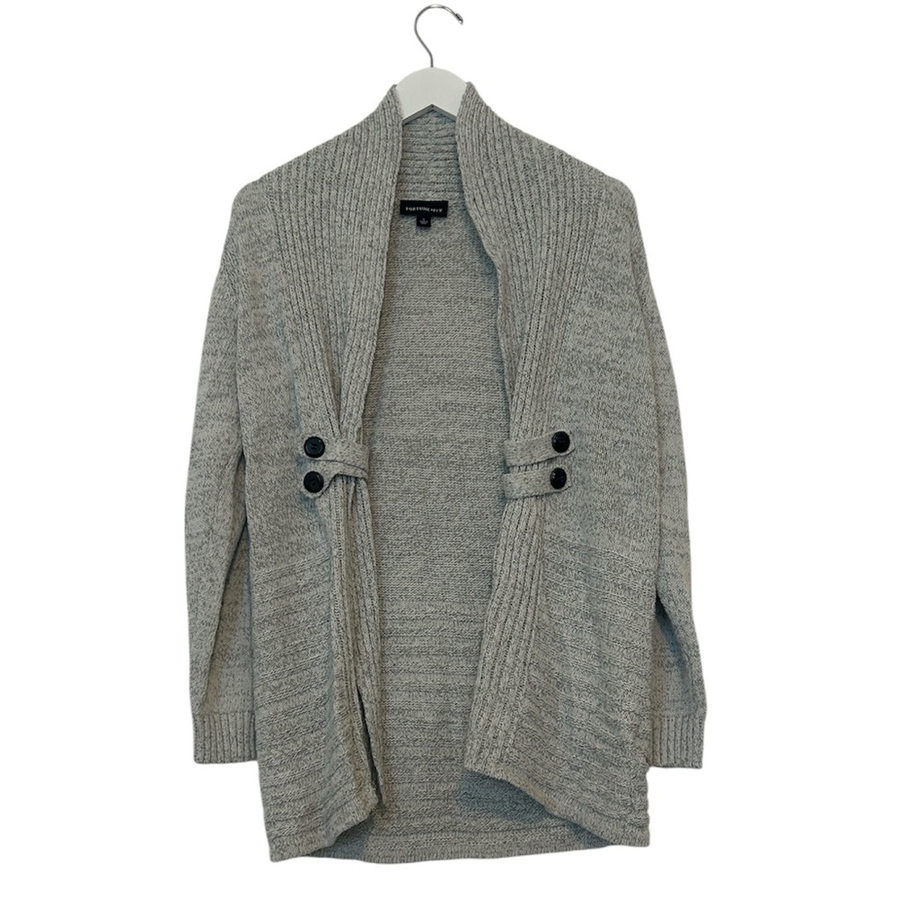 Fortune + Ivy Grey Open Front Knit Cardigan, Small